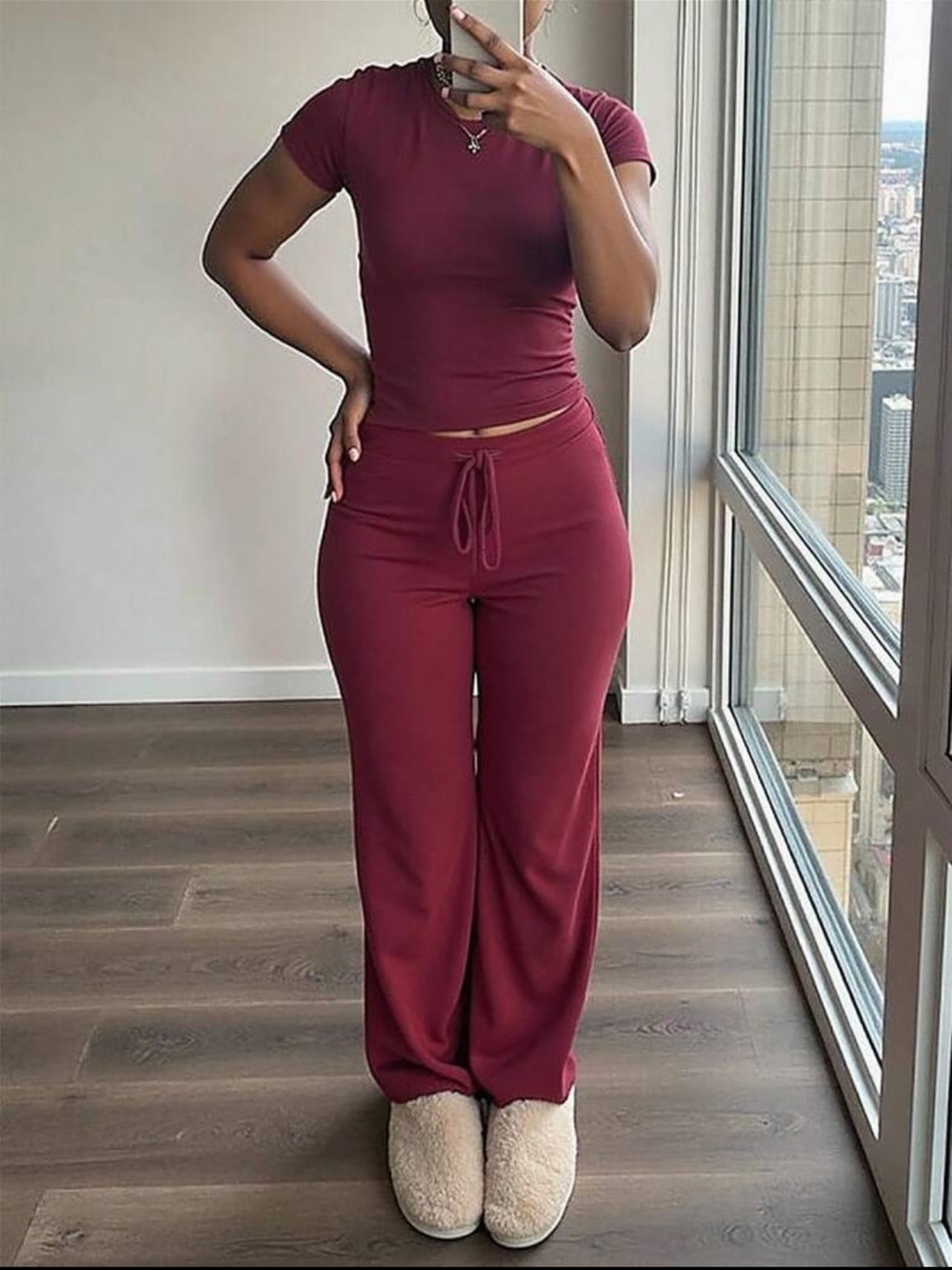 Burgundy Red Flare Leggings and Tee Lounge Set